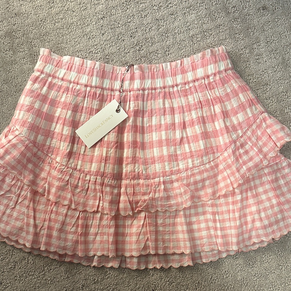 LoveShackFancy Pink Checkered Mini Skirt